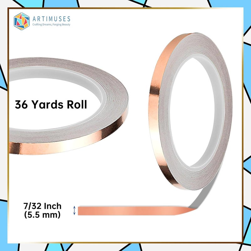 ARTIMUSES 7/32 Inch Silver Backed Copper Foil Tape for Stained Glass,36 Yards (2Rolls) - Image 4